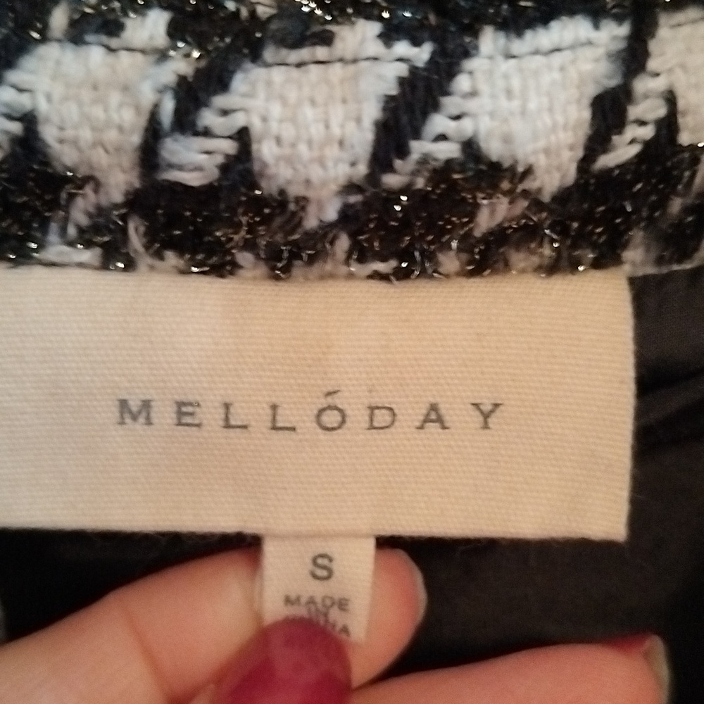MELLODAY Black and White Houndstooth Cropped Jacket - Medium - Picture 3 of 5